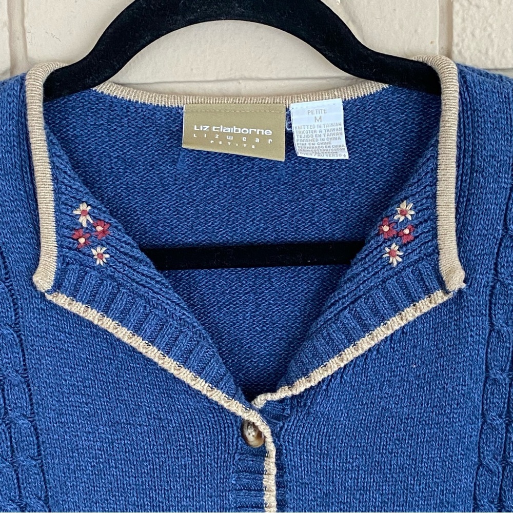 Liz Claiborne Lizwear vintage cable knit granny ore cardigan sweater floral M P - Picture 3 of 7
